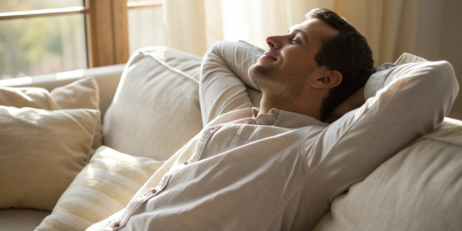 Man wearing a comfortable, well-fitting big and tall long sleeve shirt.