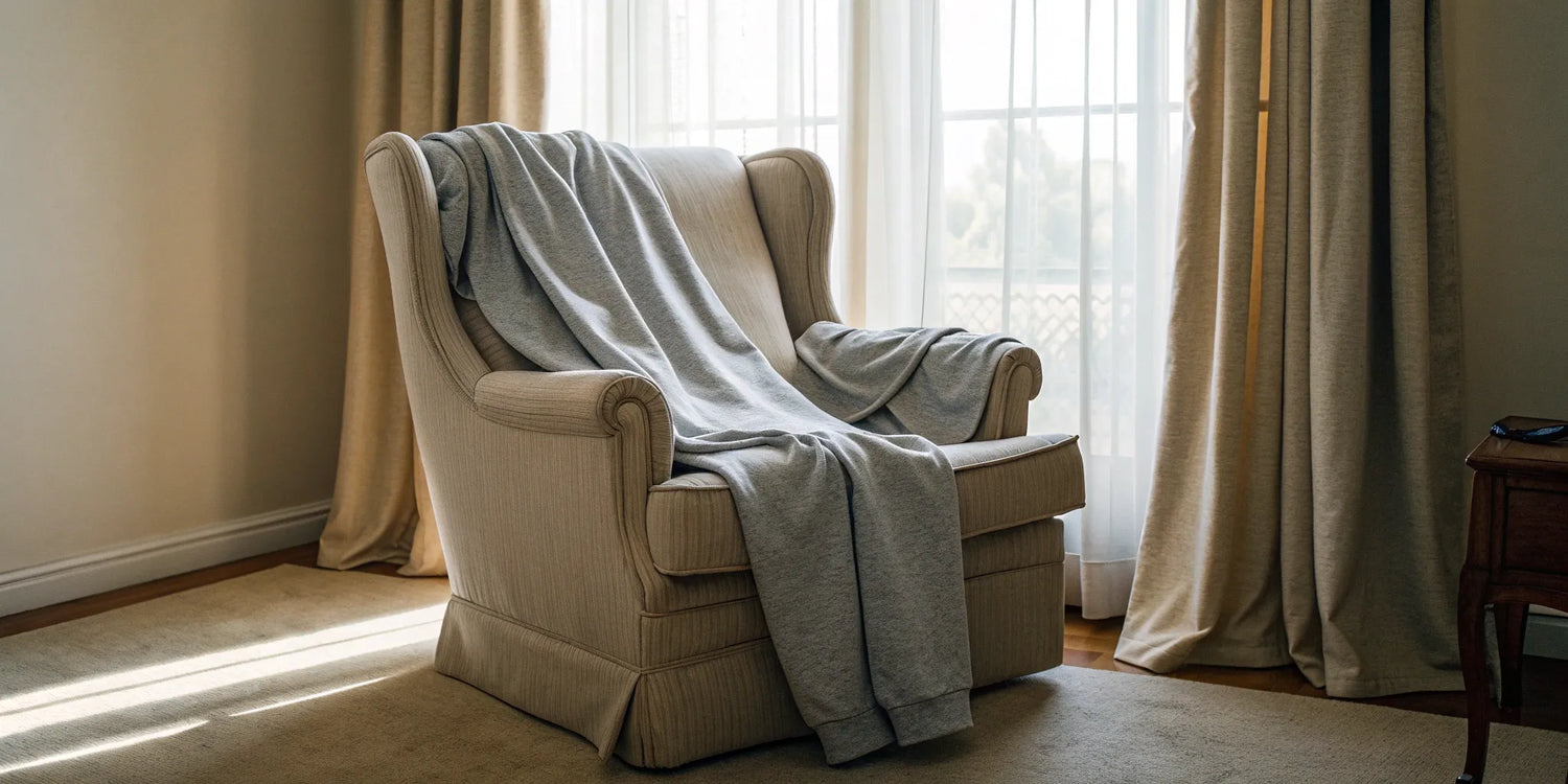 Comfortable 4XL sweatpants with pockets resting on a chair.