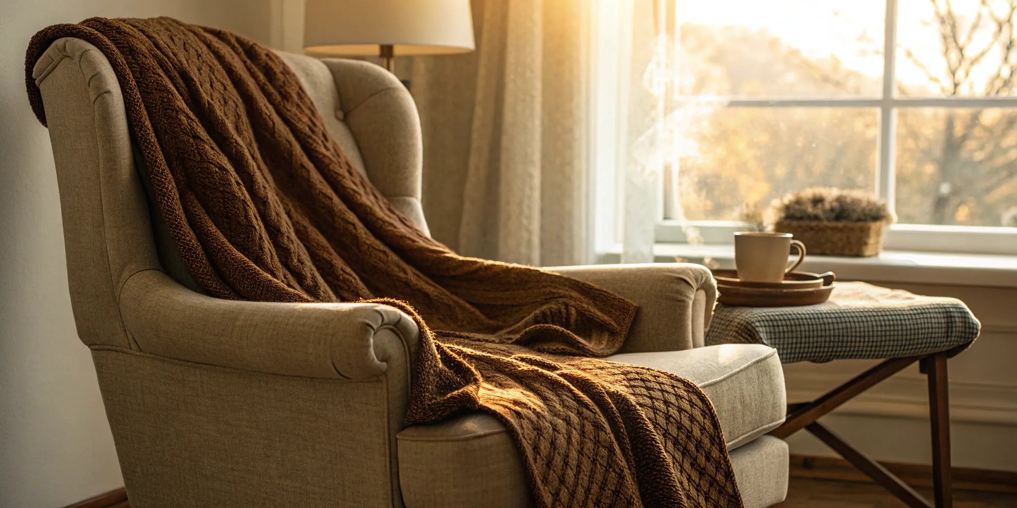 A brown waffle knit fabric, the best texture for warm winter shirts.