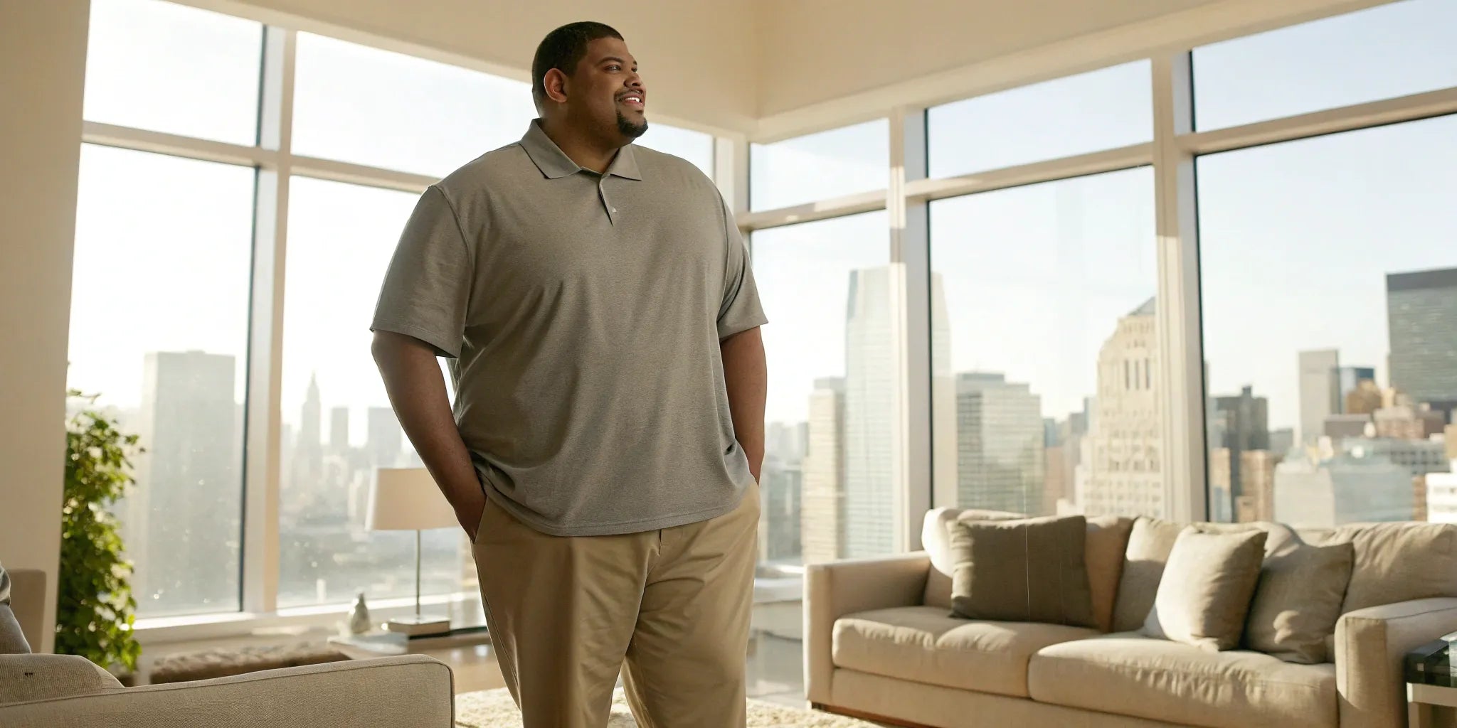 Man wearing the best fitting 5XL polo shirt.