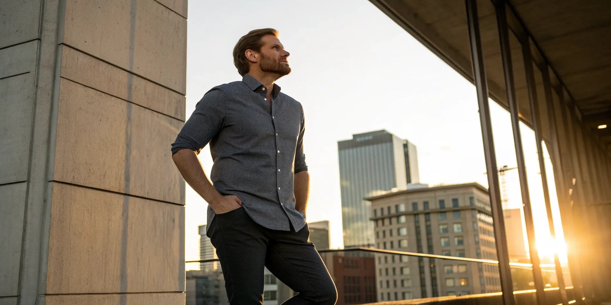 Man wearing a well-fitting men's 4XLT button-down shirt.