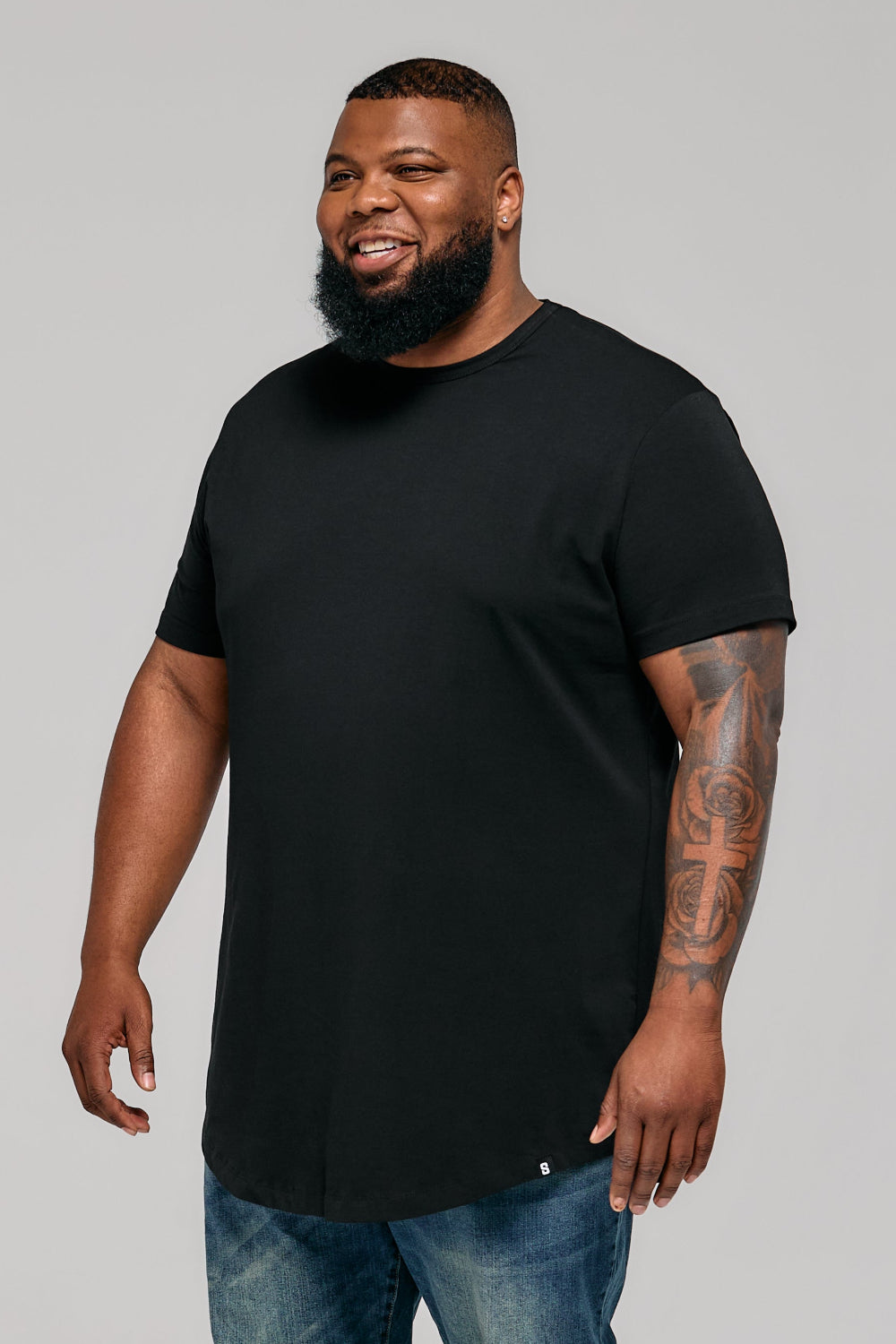 Everyday Stretch Crewneck Tee Longer - Black