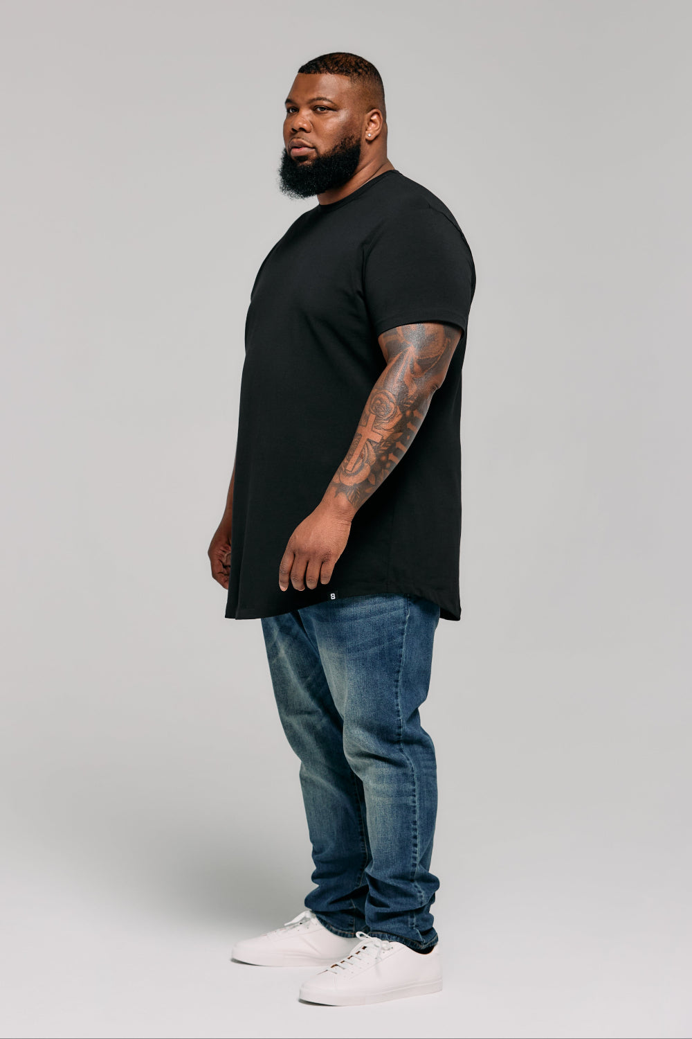 Everyday Stretch Crewneck Tee Longer - Black