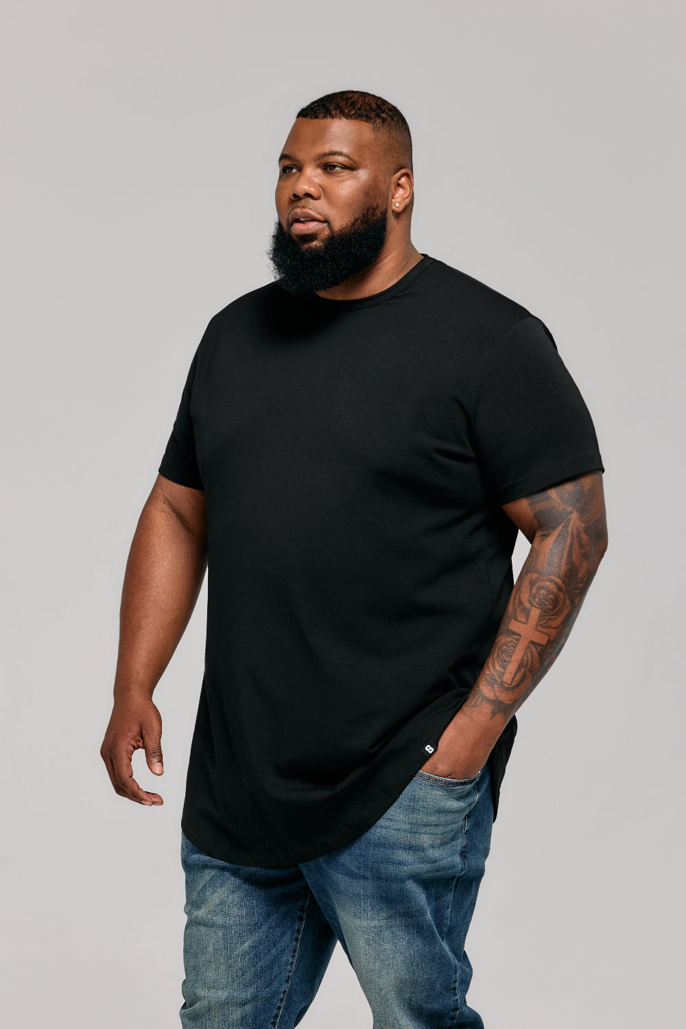 Everyday Stretch Crewneck Tee Longer - Black