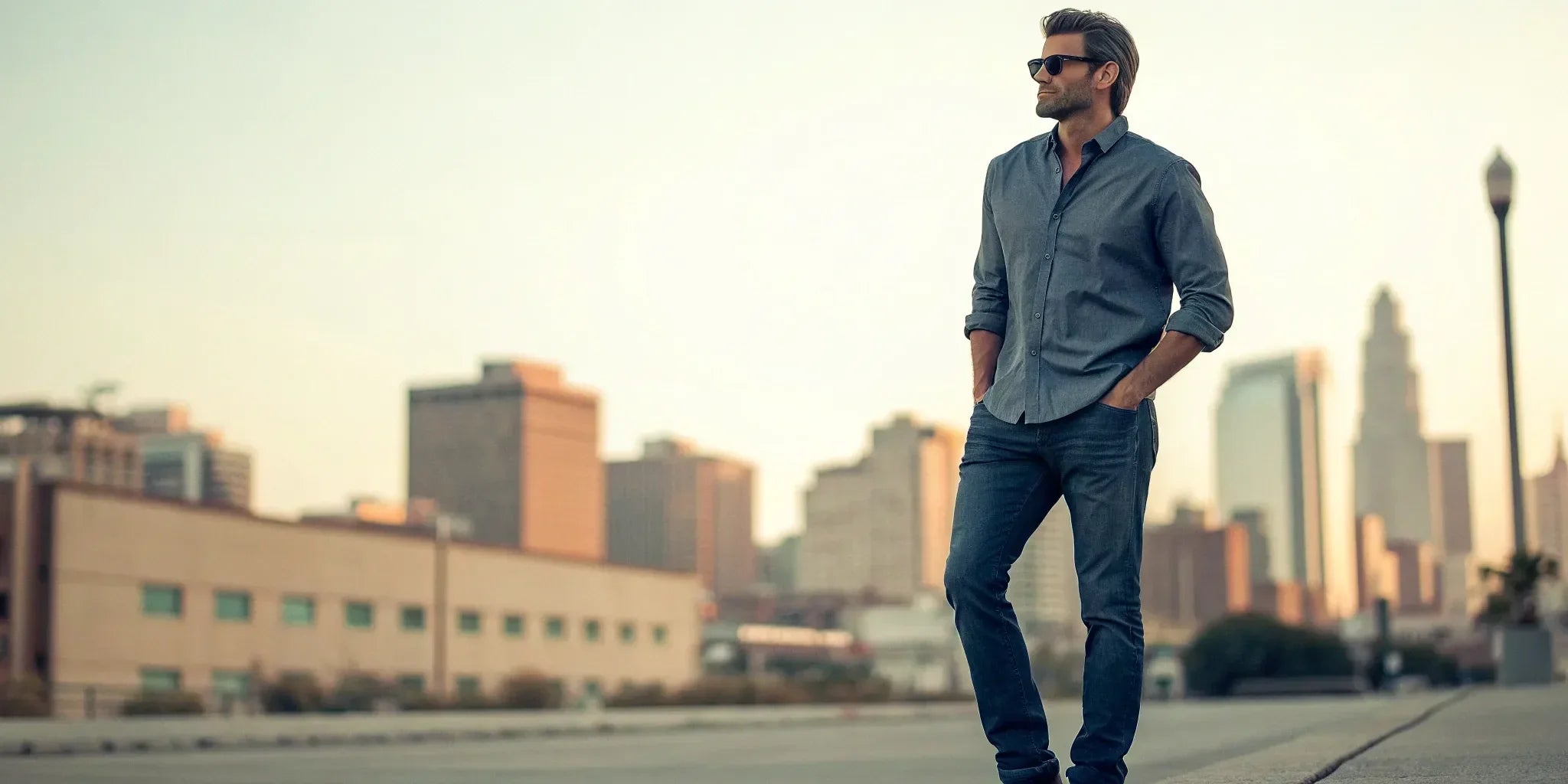 A stylish man in a casual outfit from one of the best brands for 6XL clothing.