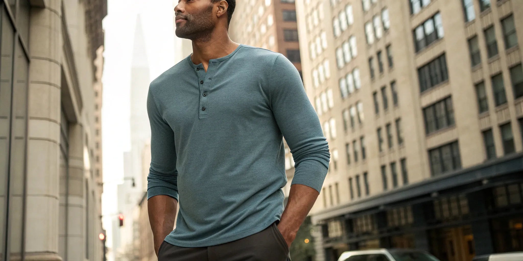 Men's big and tall short sleeve henley shirt in blue.