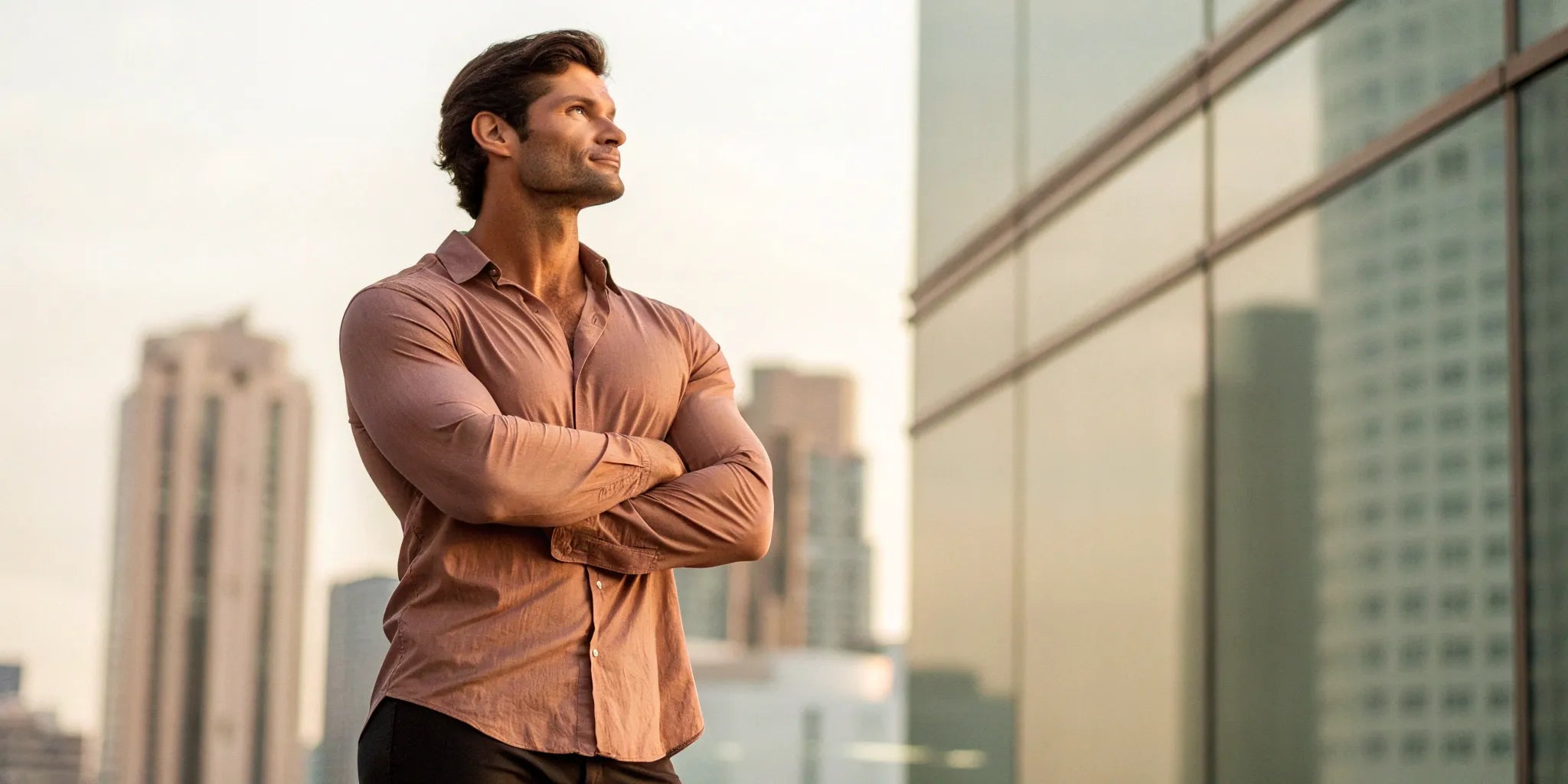 Man confidently wearing a well-fitting 6XLT long sleeve shirt.