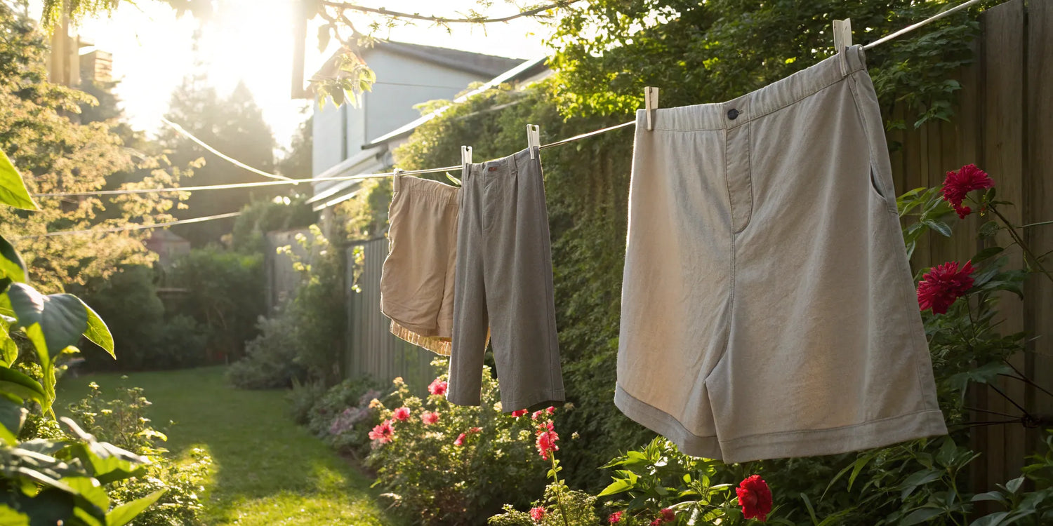 A collection of big and tall shorts for men on a clearance sale rack.