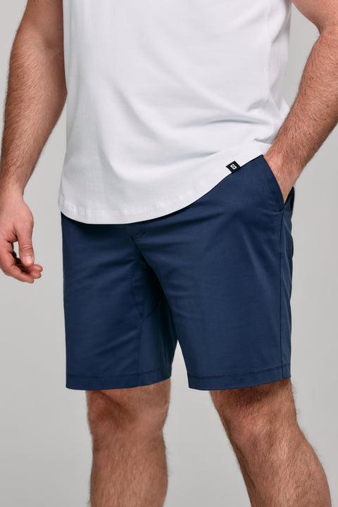 Navy 10-inch Motion Shorts flat lay back view