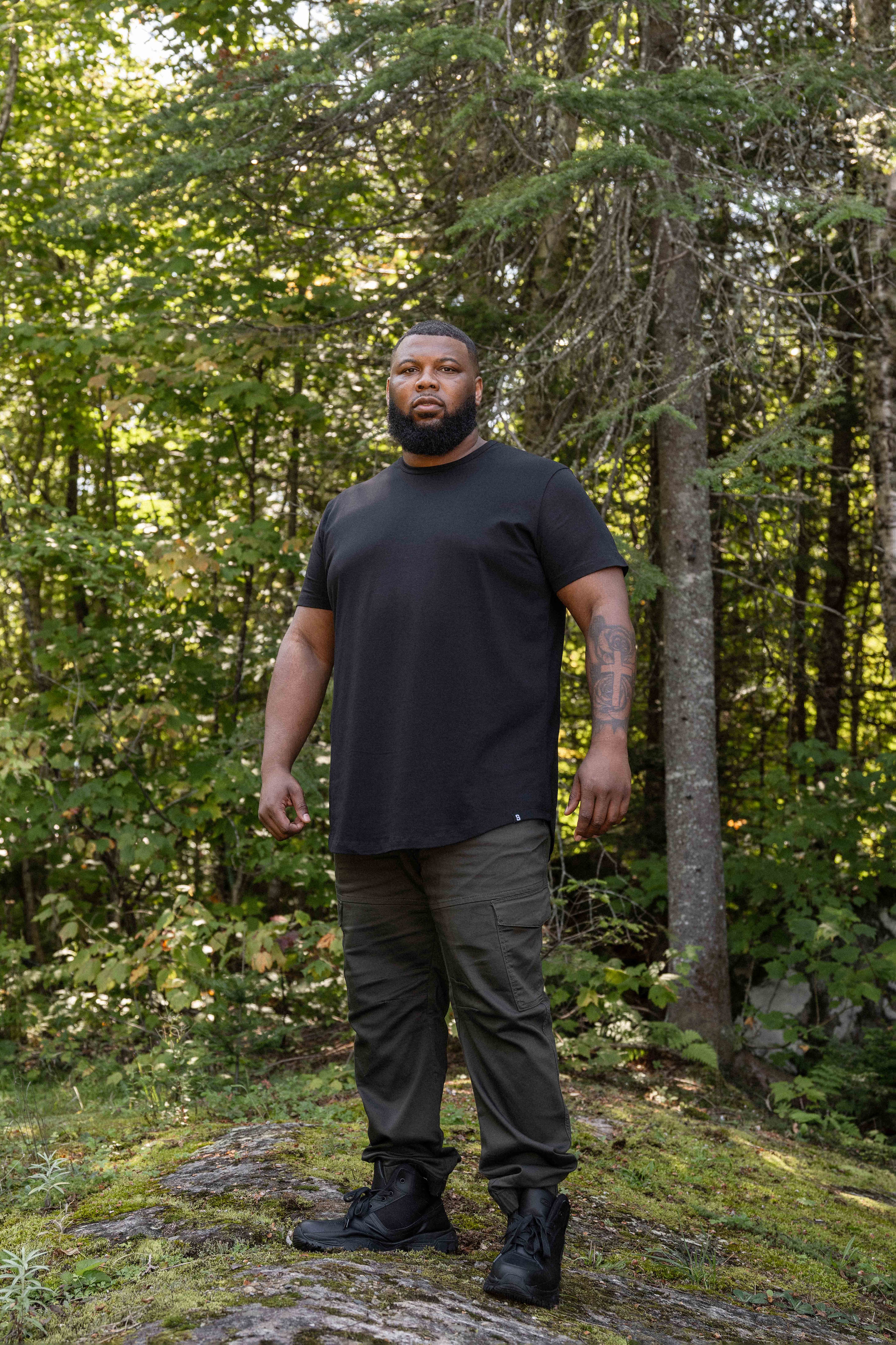 Everyday Stretch Crewneck Tee Longer - Black